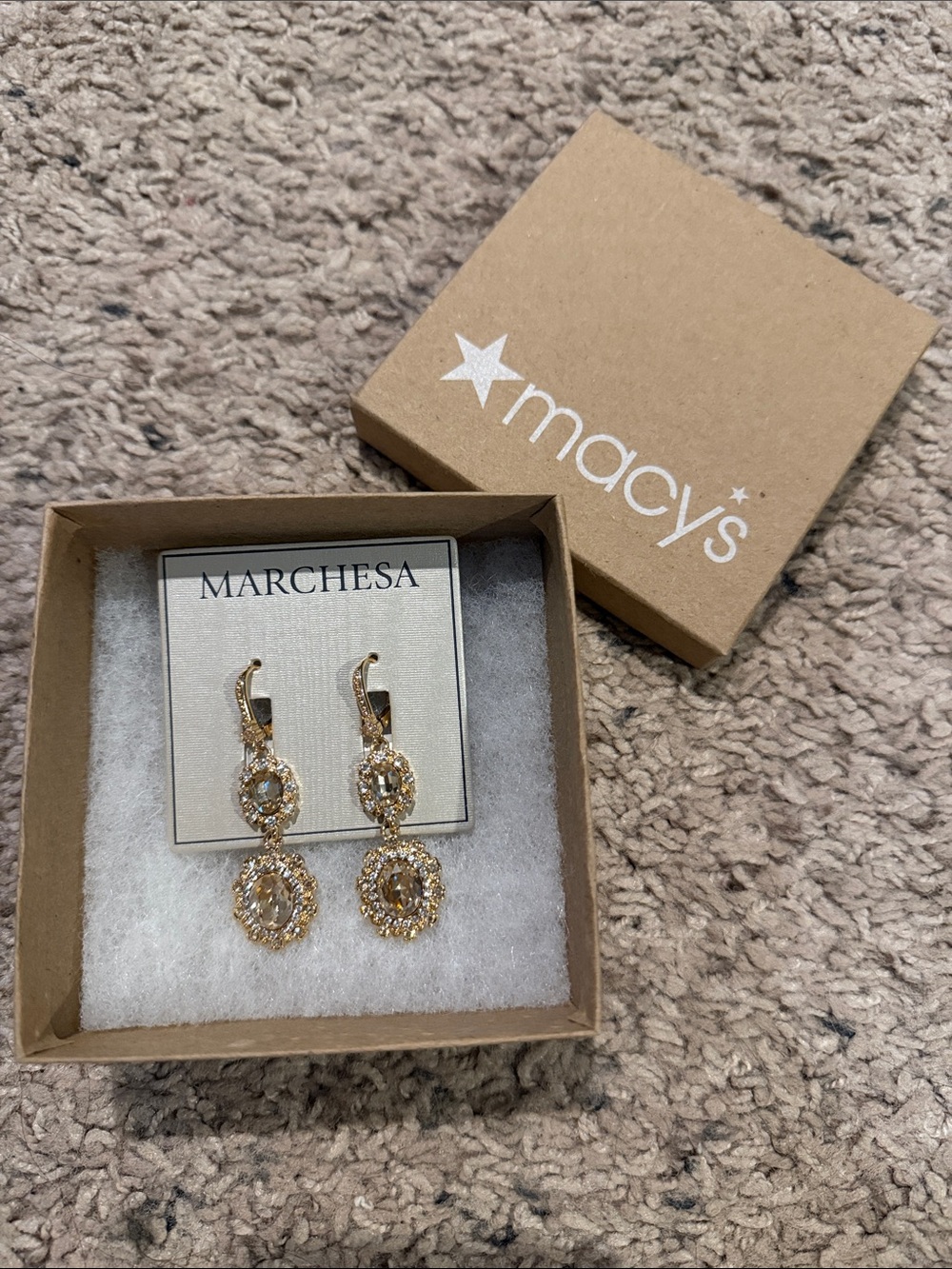 Marchesa Gold Crystal Double-Drop Earrings